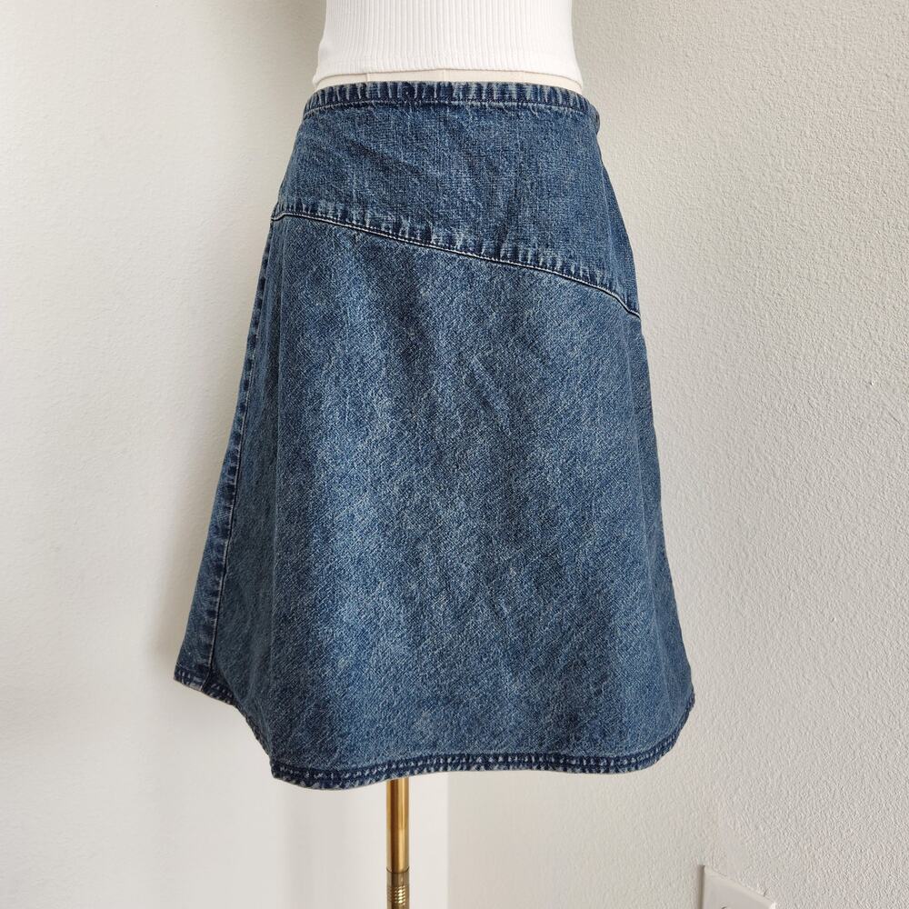 Vintage Y2K Medium Wash Denim A Line Mini Skirt Asymmetrical Seam Axcess 4 6